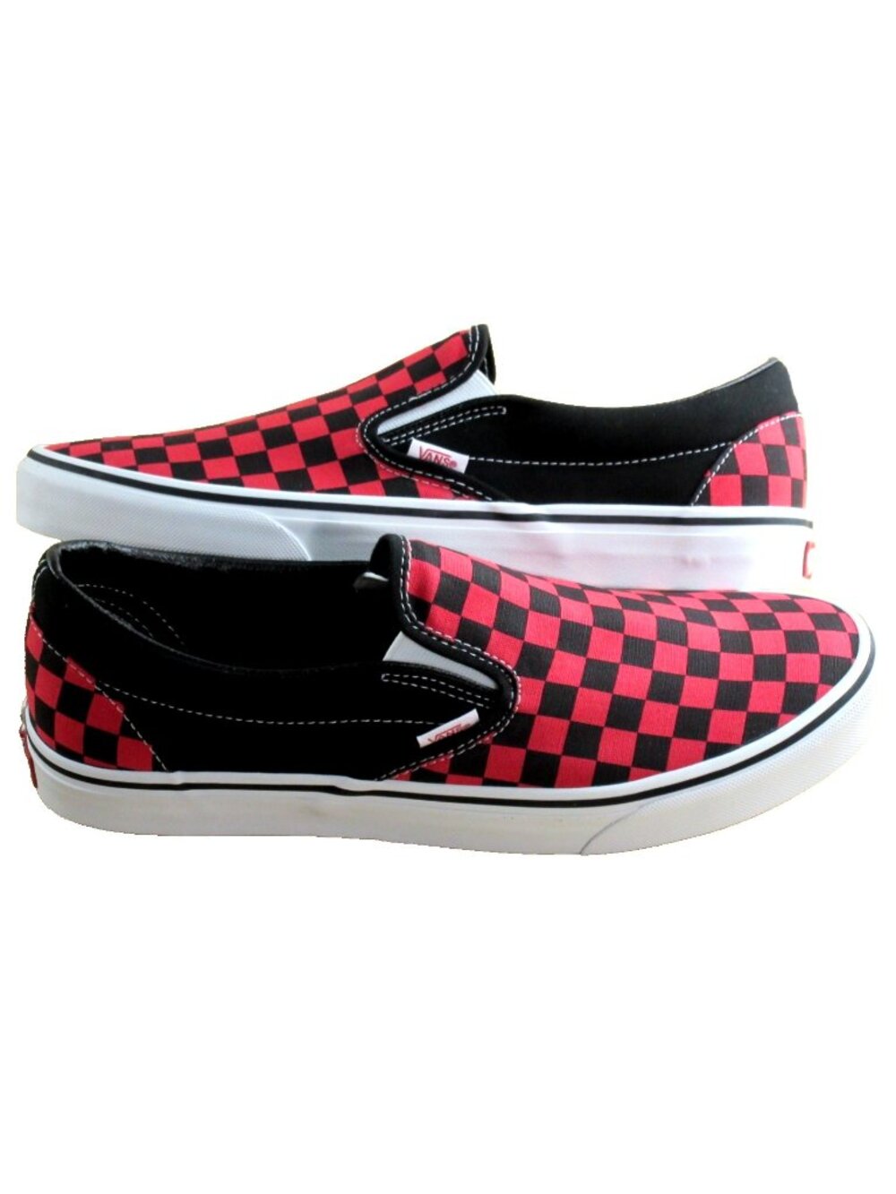 Vans Men's Classic Slip On Checkerboard Crimson Haze Red Black Shoes Size 11